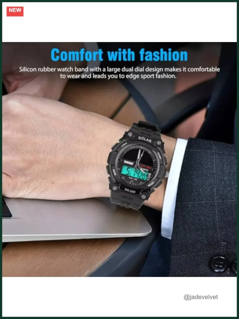 MASTOP Solar Powered Men's Digital Watch 50M Waterproof LED Multifunction